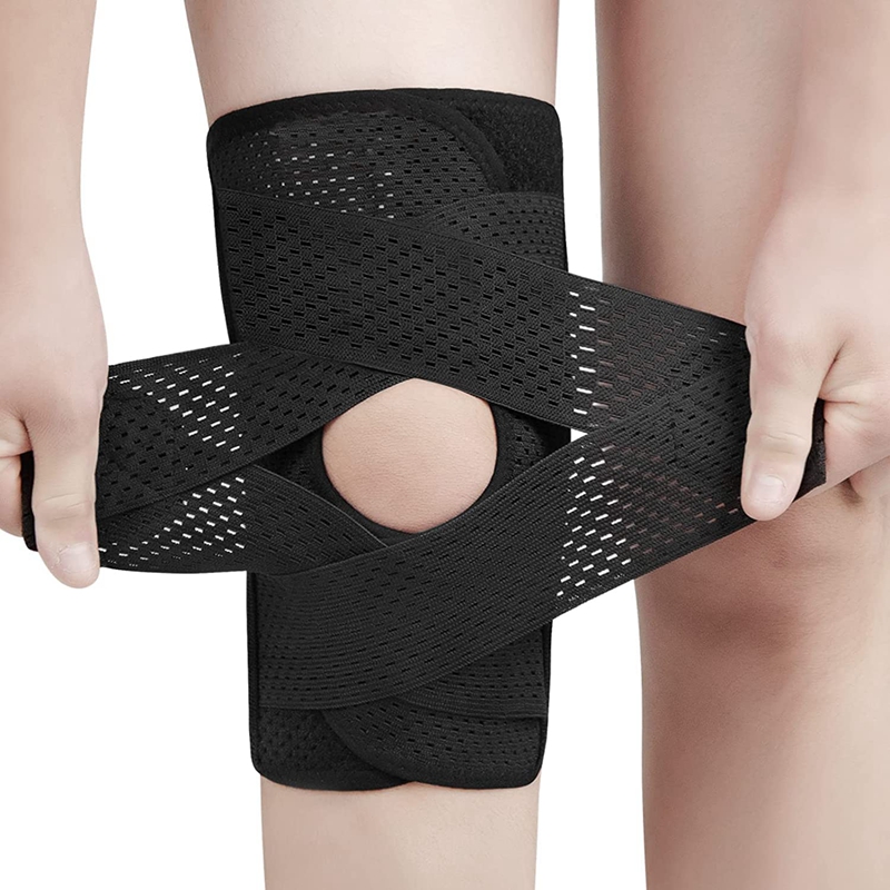 Soporte de rodilla de banda elástica ajustable con estabilizadores laterales