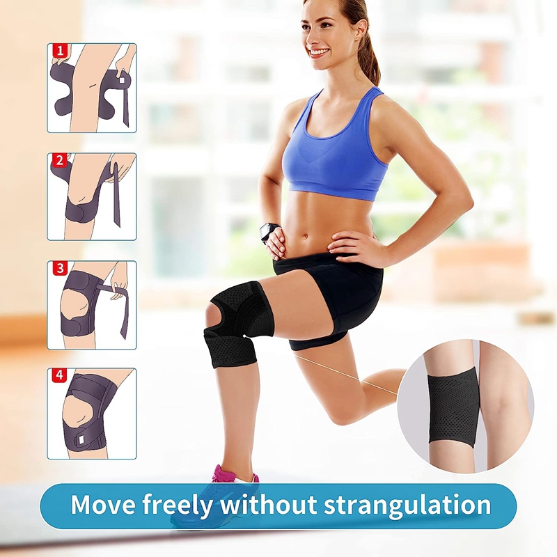 Soporte de rodilla de banda elástica ajustable con estabilizadores laterales