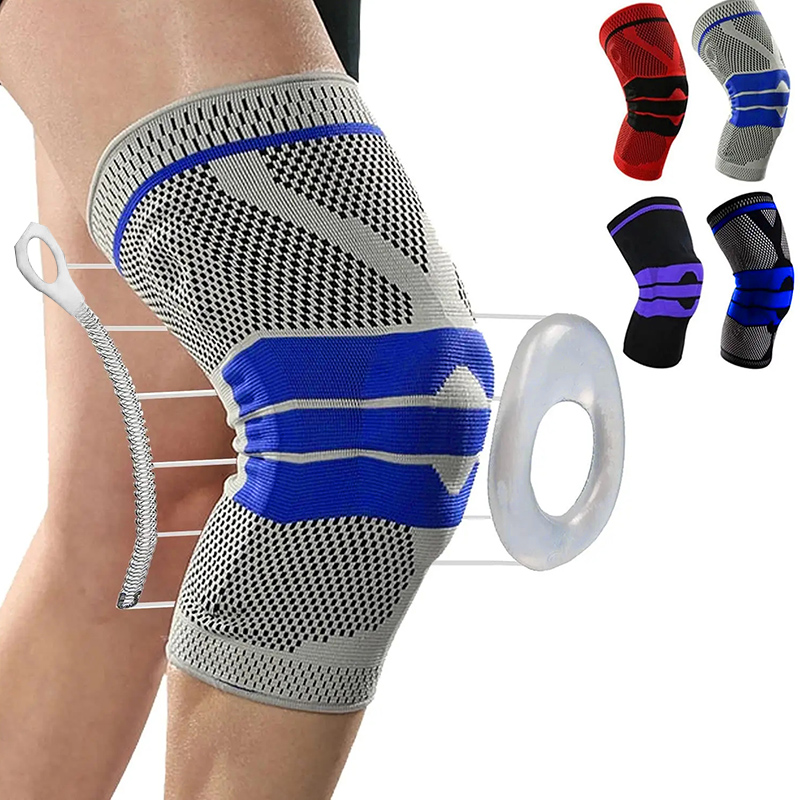 Manga de rodilla de compresión con almohadilla de gel de rótula y estabilizadores laterales