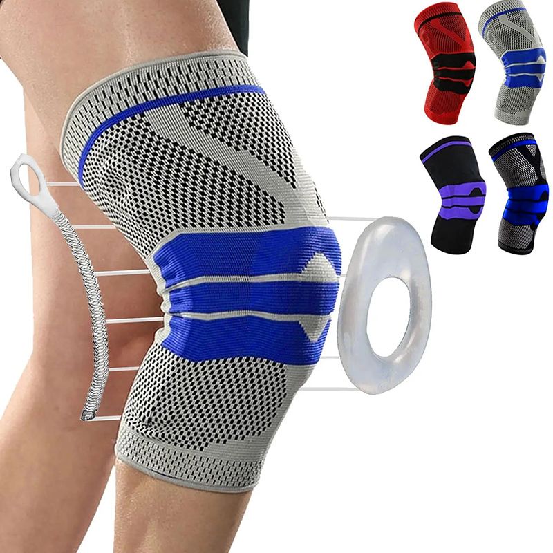 Manga de rodilla de compresión con almohadilla de gel de rótula y estabilizadores laterales